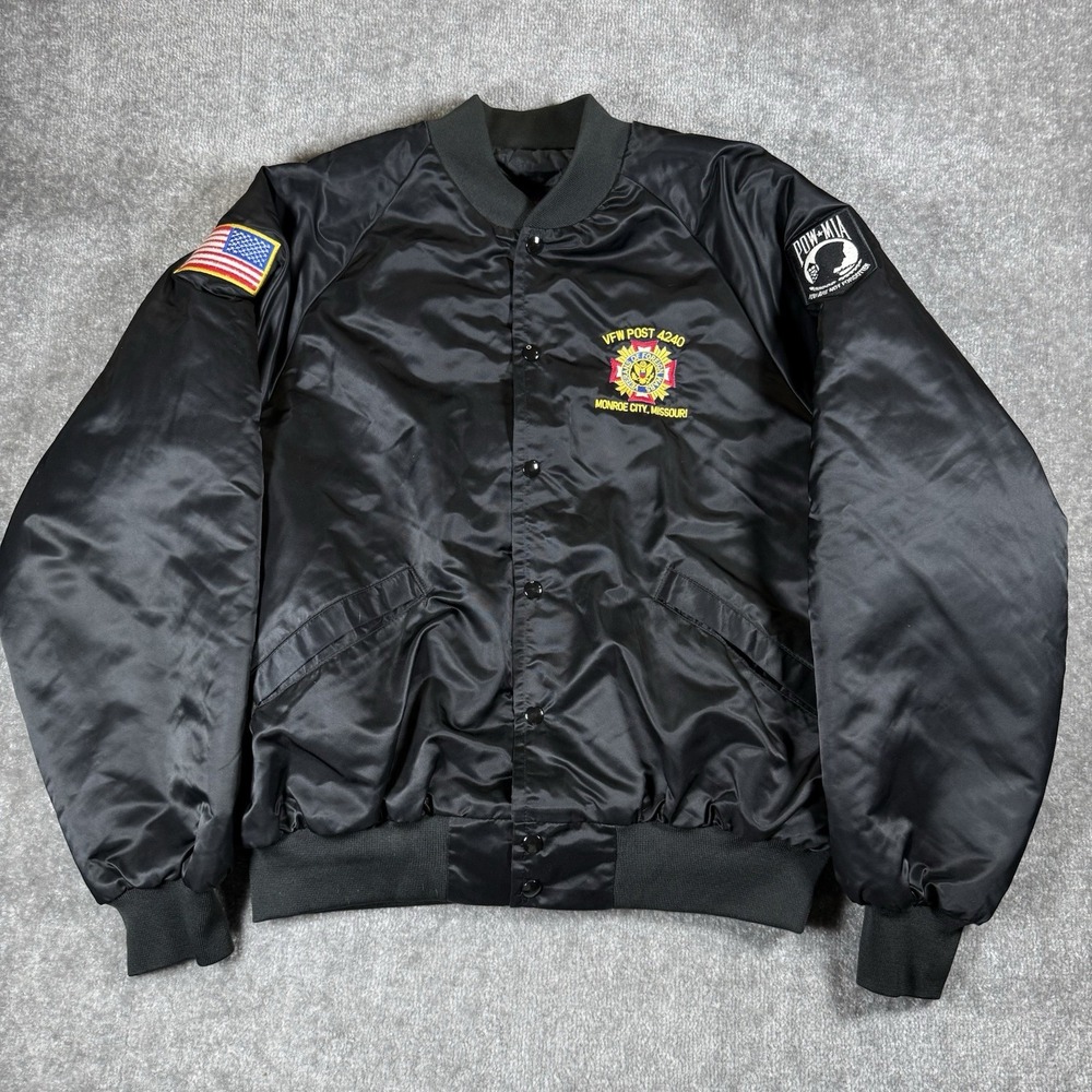 King Louie Bomber Jacket Men's XL Black Nylon VFW Missouri POW Fallen Heroes